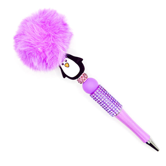 Purple Penguin Pom Pom Charm Pen