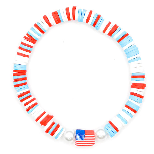 American Flag Clay Beaded Bracelet