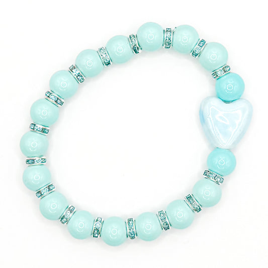 Light Blue Heart Glass Beaded Bracelet