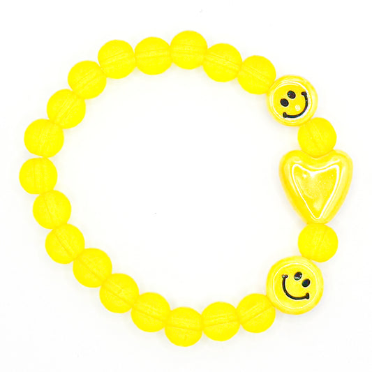 Yellow Smiley Heart Glass Beaded Bracelet