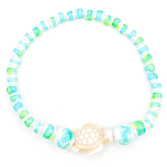 Ocean Water Turtle Glass Beaded Bracelet