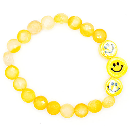 Glass Yellow Smiles Beaded Bracelet