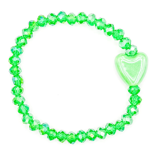 Cute Green Heart Glass Beaded Bracelet