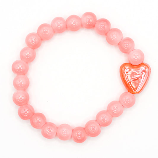 Pink Heart Bubbles Glass Beaded Bracelet