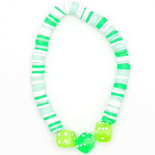 Green Lucky Dice Clay Beaded Bracelet