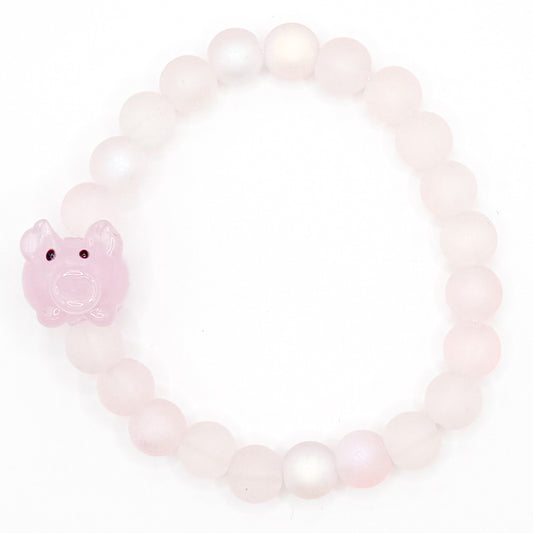 Oink Oink Crystal Pink Glass Beaded Bracelet