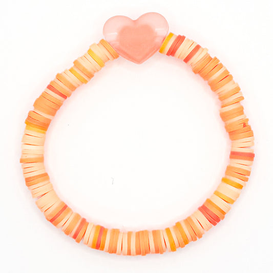 Orange Bubble Heart Clay Beaded Bracelet