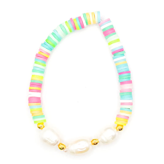 Rainbow Salt Water Pearls Clay Beaded Bracelet