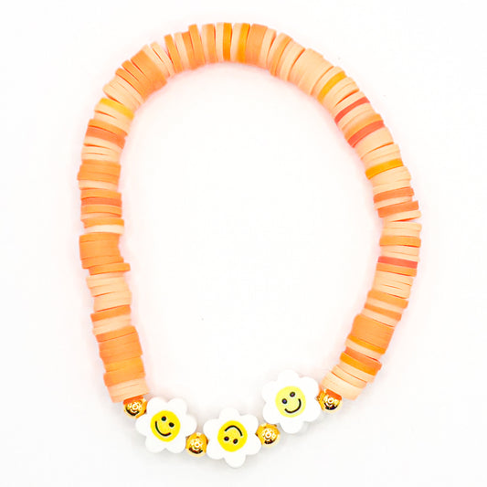 Orange Spring Flowers Clay Beaded Bracelet