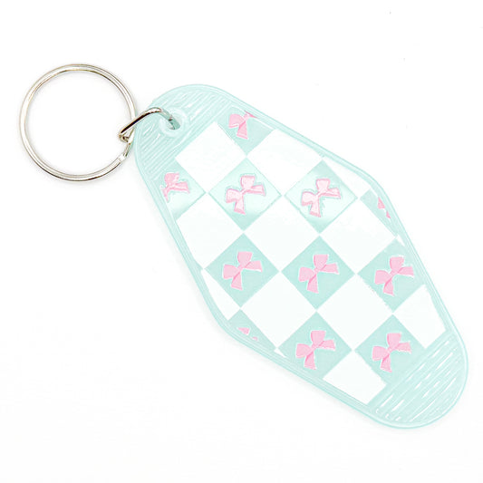 Blue Checkered Bows Keychain
