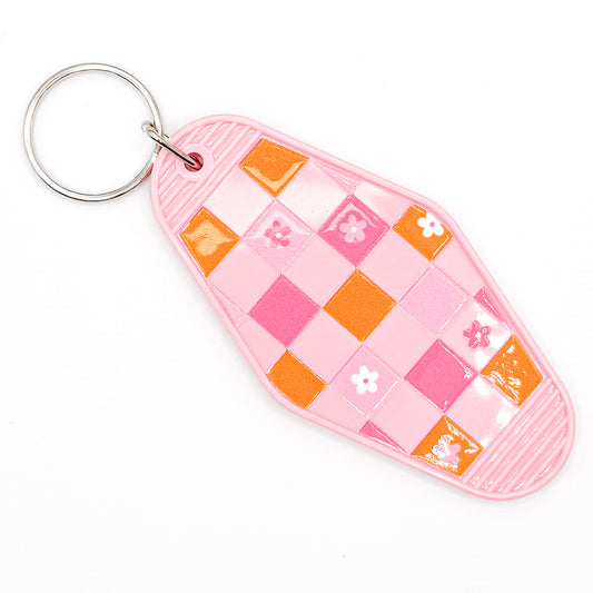 Pink Groovy Flowers Keychain
