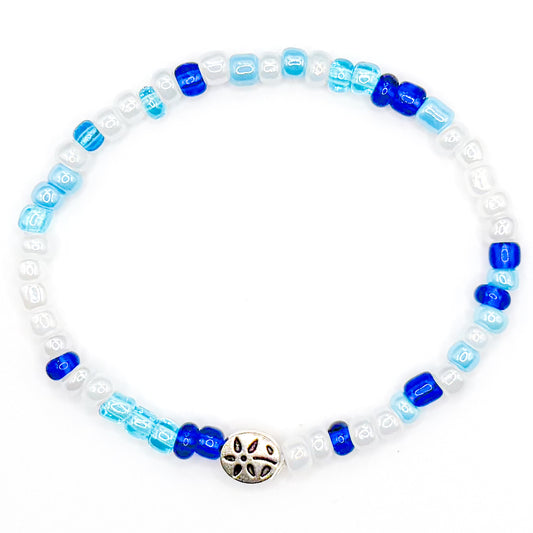 Luvly Blue Flower Seed Beaded Bracelet