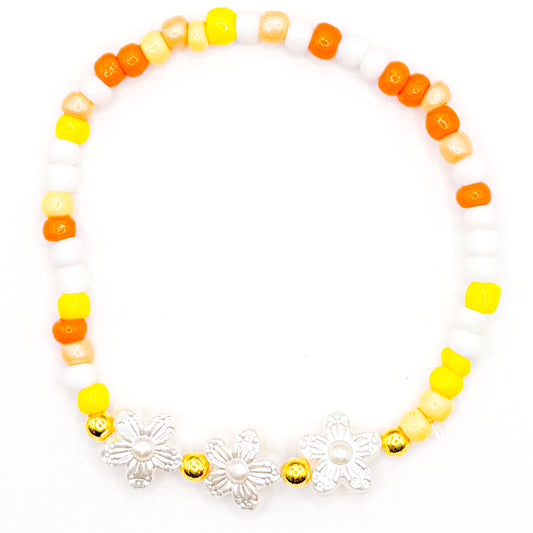 Summer Glow Triple Flowers Seed Beaded Bracelet