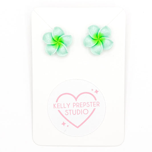 Green Aloha Flowers Post Earrings