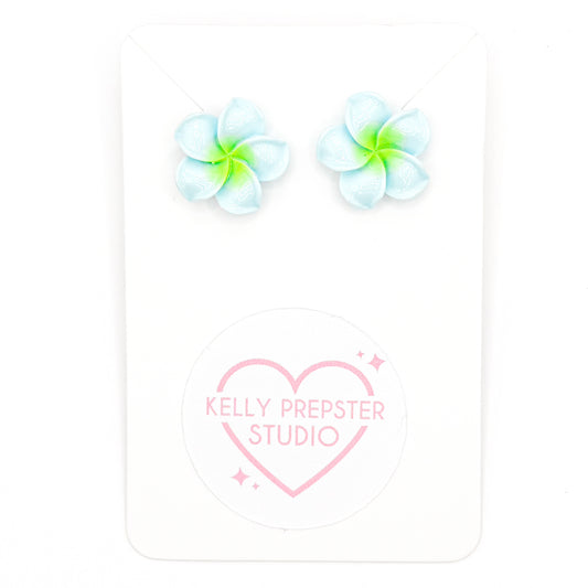 Blue Aloha Flowers Post Earrings