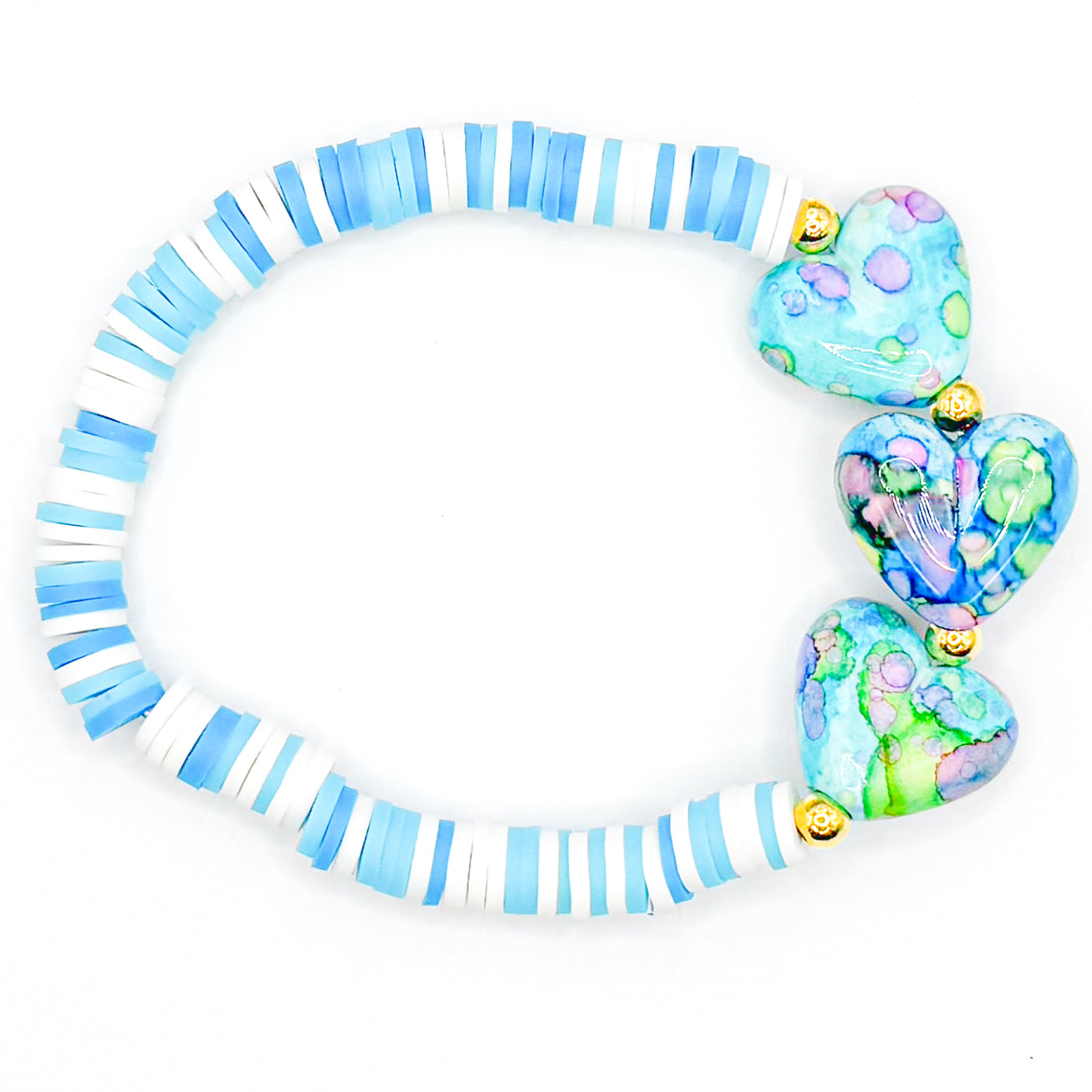 Triple Hearts Blue Era Clay Beaded Bracelet