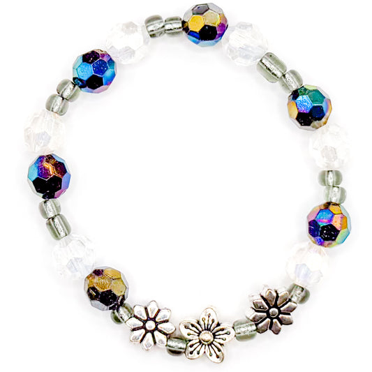 Black and White Flowers Beaded Bracelet