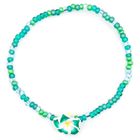 Green Aloha Flower Seed Beaded Bracelet