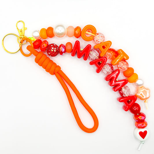 "CAT MAMA" Orange and Red Bag Charm