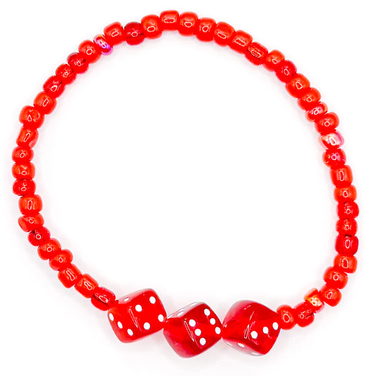 Red Dice Seed Beaded Bracelet