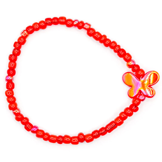 Red Butterfly Seed Beaded Bracelet