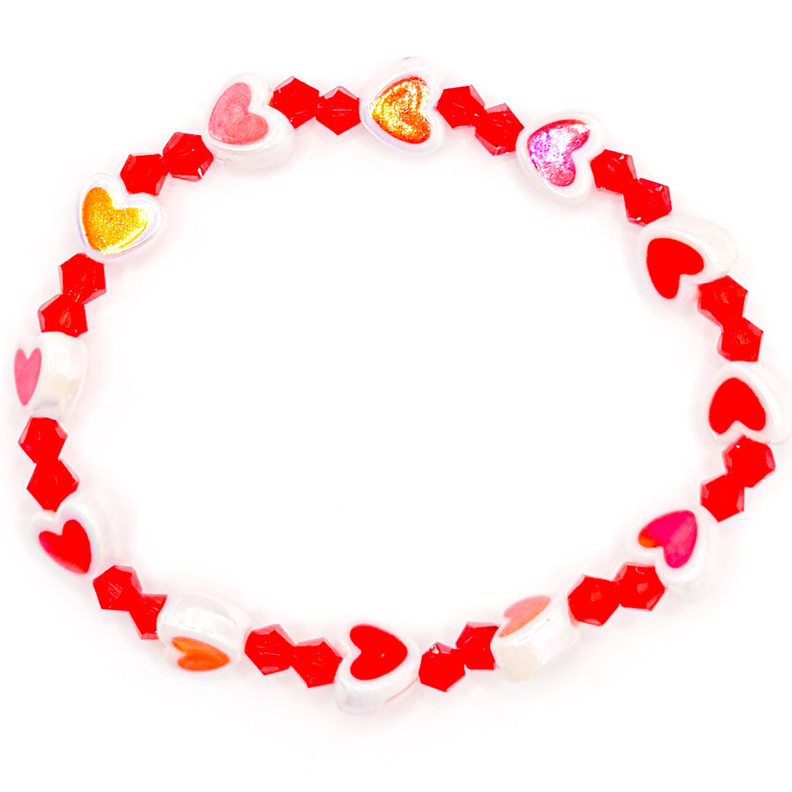 Red Bicone Hearts Beaded Bracelet