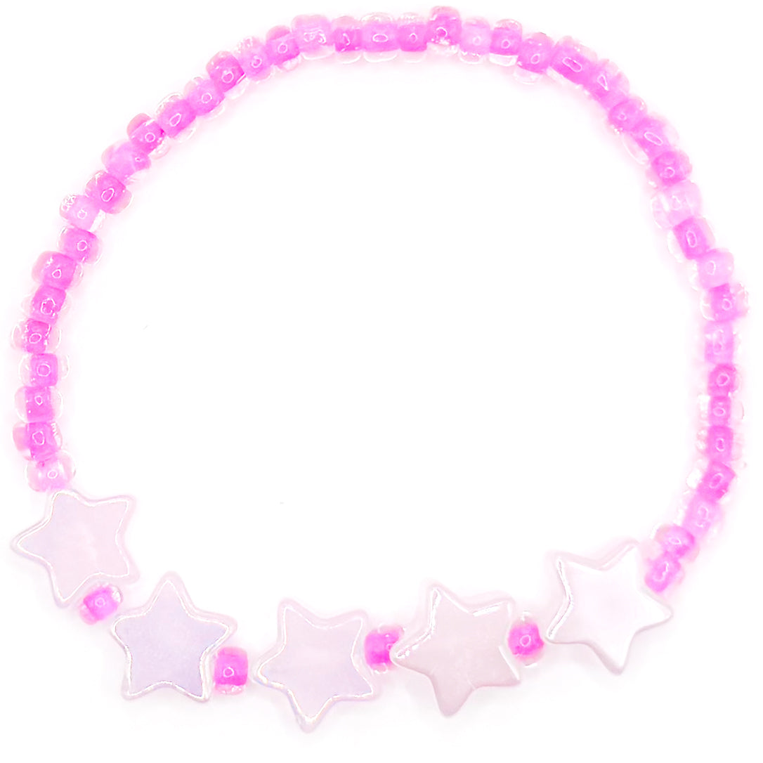Pink Stars Seed Beaded Bracelet