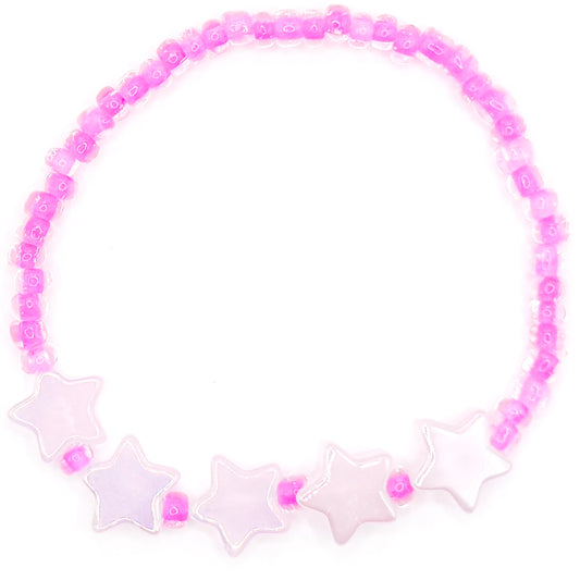 Pink Stars Seed Beaded Bracelet