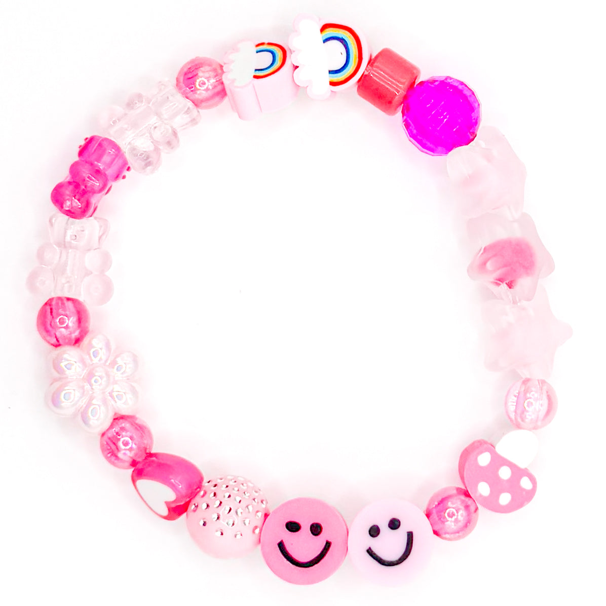 Pink Rainbow Charm Beaded Bracelet