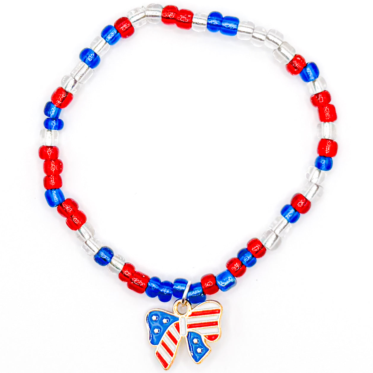 Patriotic Bow Beaded Bracelet
