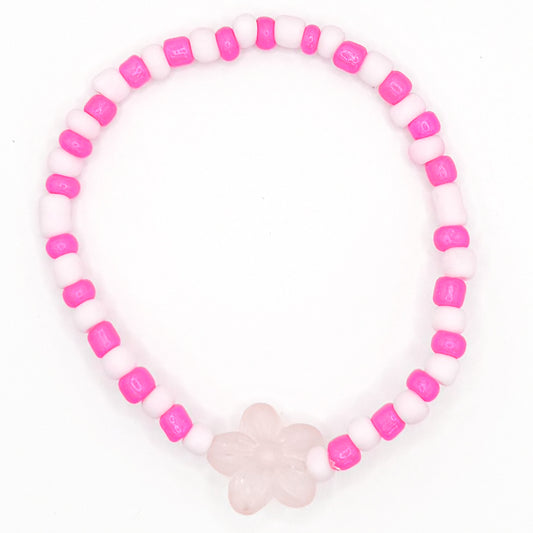 Pink Beachy Flower Seed Beaded Bracelet