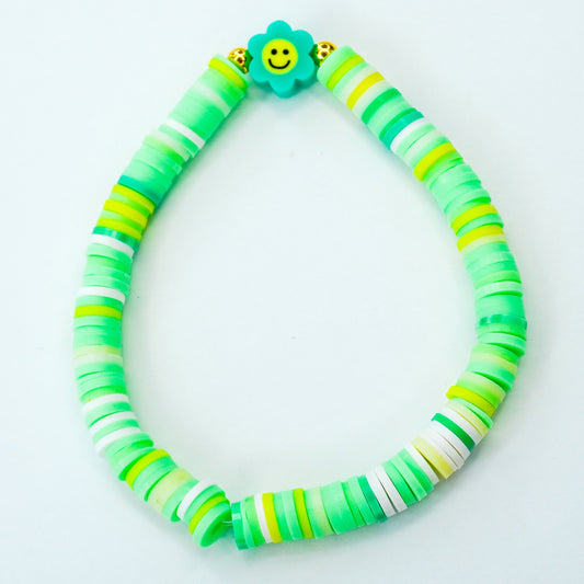 Green Smiley Flower Beaded Bracelet