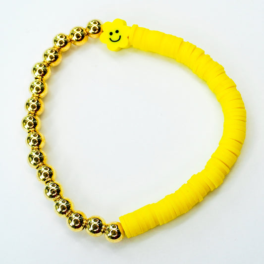 Yellow and Gold Smiley Flower Beaded Bracelet