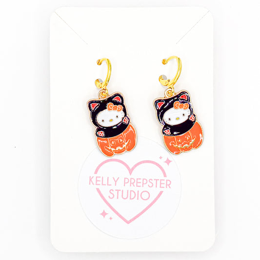 Jack-O-Lantern Kitty Huggie Earrings