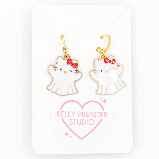 Ghost Kitty Huggie Earrings