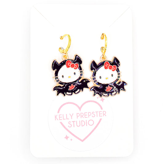 Bat Kitty Huggie Earrings