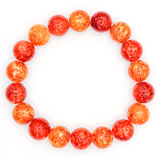 Orange Crackle Glass Beaded Bracelet