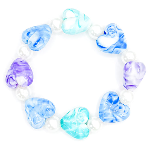 Blue and Purple Pearl Hearts Beaded Bracelet