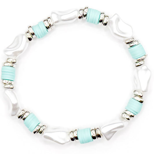 Coastal Teal Pearl Clay Beaded Bracelet