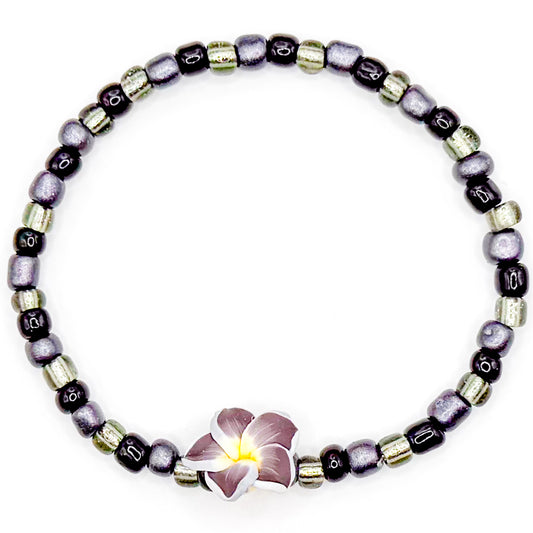 Neutral Aloha Flower Seed Beaded Bracelet