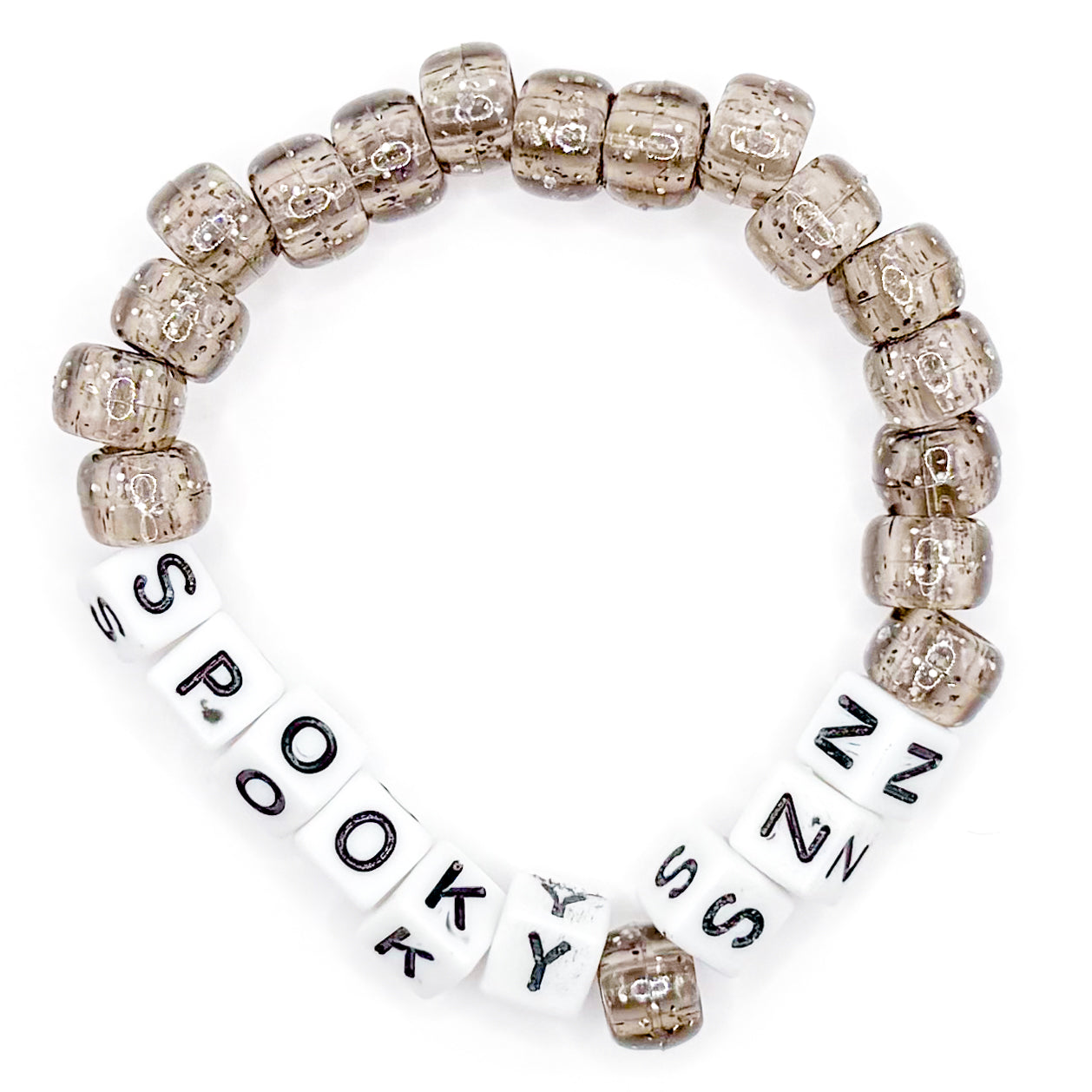 Gray Sparkly "Spooky Szn" Beaded Bracelet