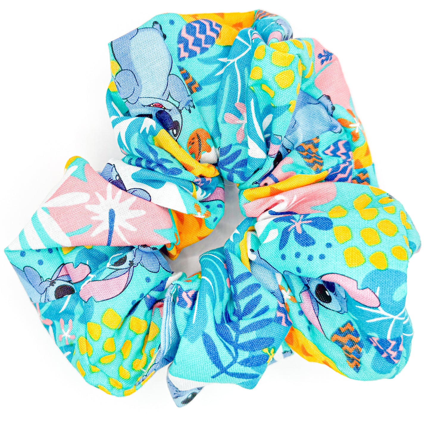 Tropical Little Blue Guy Hand-sewn Scrunchie