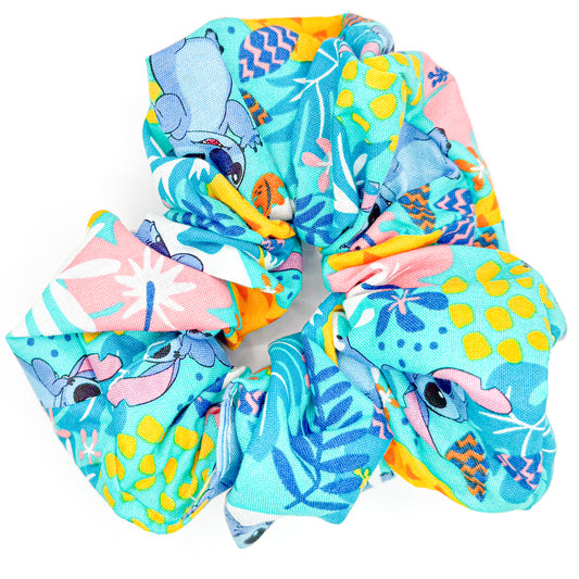 Tropical Little Blue Guy Hand-sewn Scrunchie
