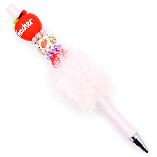Pink Fluffy Apple Teacher Charm Pen