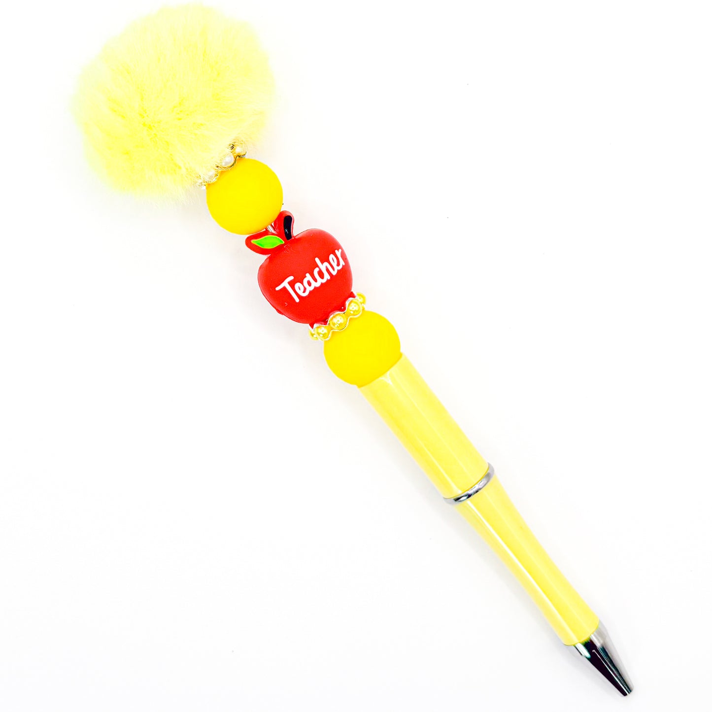 Yellow Fluffy Apple Teacher Charm Pen
