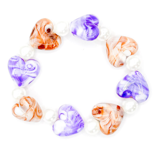 Purple and Brown Hearts Pearl Beaded Bracelet