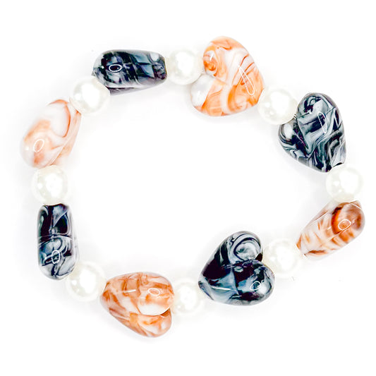 Brown and Black Hearts Pearl Beaded Bracelet