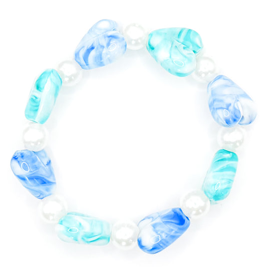 Blue Hearts Pearl Beaded Bracelet