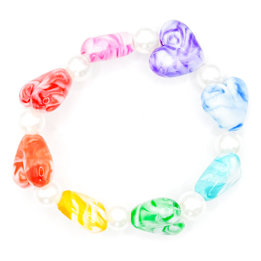 Rainbow Pearl Hearts Beaded Bracelet