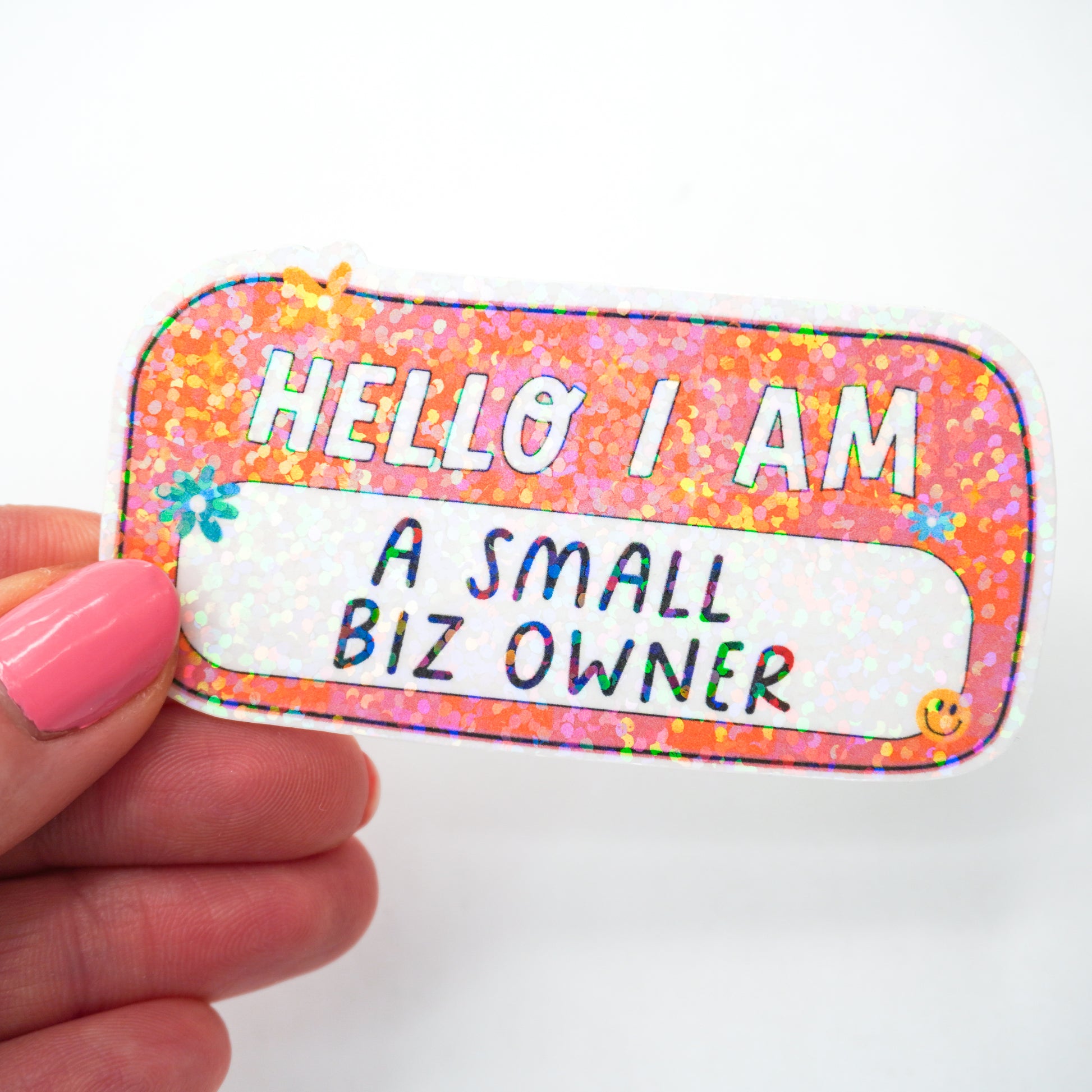 Holographic Small Business Owner Name Tag Sticker KellyPrepsterStudio holographic-small-business-owner-name-tag-sticker-kellyprepsterstudio